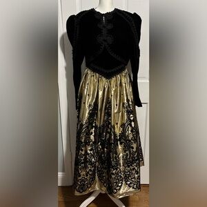 Jessica McClintock Black Velvet and Gold Two-Piece Dress With a Bolero Jacket,